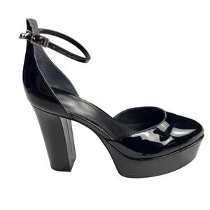 Marc Fisher Lucah Black Patent Leather Platform Ankle Strap Heels Goth Size 9.5